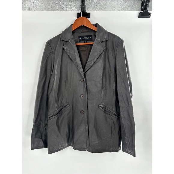 Kenneth Cole Jackets & Blazers - Kenneth Cole Leather Jacket Women’s Size Large Blazer Notched Moto Brown Button‍